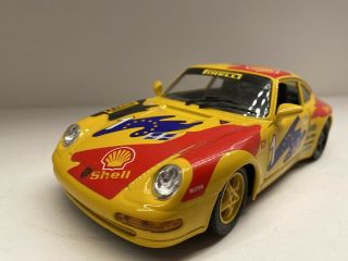 Porsche 911 Carrera Racing Yellow Burago 1/24 Scale Diecast Model