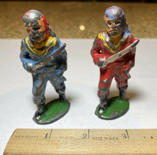 Two Barclay Manoil Lead Pirate Figures With Sword And Peg Leg One Red & One Blue