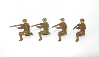4 Vintage John Hill Lead Toy Soldiers British Infantry In Khaki Kneeling Firing