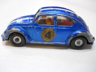 Vintage Mini Marx Vw Bug Speed Car Volkswagen Race Car Blue White Stripe