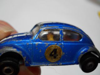 Vintage Mini Marx VW Bug Speed Car Volkswagen Race Car Blue White Stripe 2