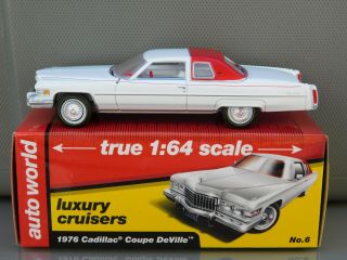 Auto World 1976 Cadillac Coupe Deville White 1/64 Scale