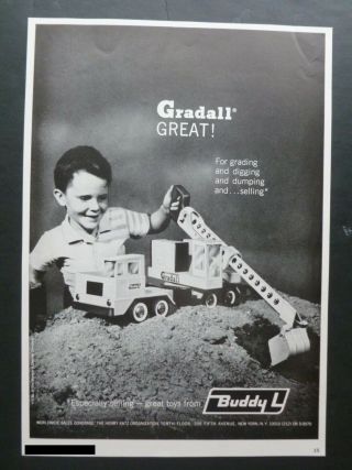 Rare Vtg 1965 Dealer Ad - Buddy L Gradall Excavator Backhoe 1960’s Steel Toy