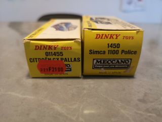 Dinky Toys Meccano 2 X empty Boxes Citroen cx and Simca 1100 Police 3