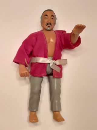 Vintage Remco Karate Kid Mr.  Miyagi Action Figure Gray Pants And Red Gi 1986