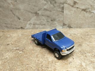 1/64 Ertl Blue Ford F - 350 Dually Flatbed With Gooseneck Hitch