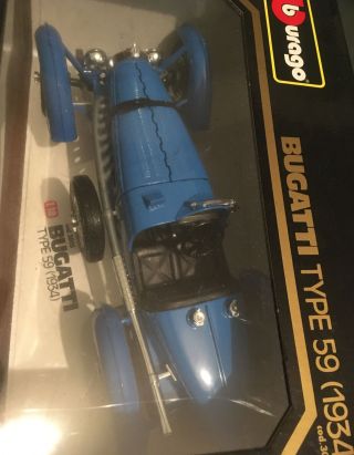 Burago 1:18 Scale; 1934 Bugatti Type 59; French Blue; VGC Boxed 2