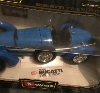 Burago 1:18 Scale; 1934 Bugatti Type 59; French Blue; VGC Boxed 3