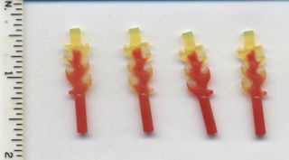 Lego X 4 Trans - Red Bar 4l With Flame Protusions And Marbled Trans - Yellow Pattern