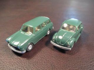 2 Vintage Wiking 1:87 Volkswagen Squareback & Bug Plastic Made In Germany