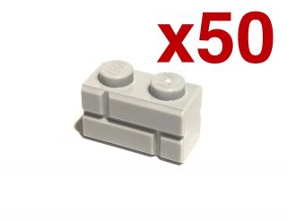 Lego 50 Light Bluish Gray 1 X 2 With Masonry Profile 98283 - Brick Wall