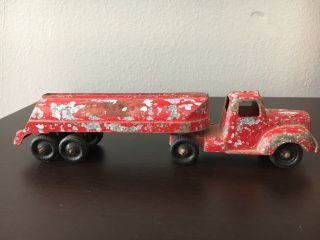 Vintage Red 1950’s Tootsietoy Mack Truck Gasoline Tanker Mobile 9”