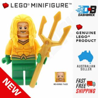 Lego Minifigure - Aquaman,  Yellow Long Hair,  Trident [dc Comics]