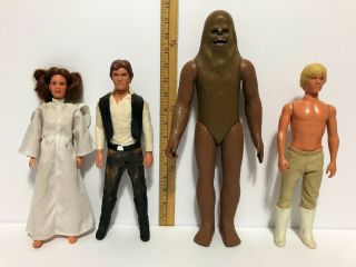 12 " Vintage 1978 Star Wars Figures: Luke,  Leia,  Han Solo,  Chewbacca