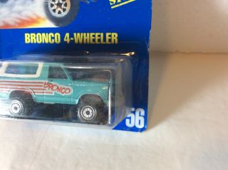 Hot Wheels Bronco 4 - Wheeler Ford Blue Card 56 Teal 1990 CARD 56 3