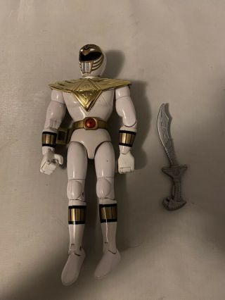 Vintage Bandai 1993 Mighty Morphin White Power Ranger 8 " Action Figure With Saba
