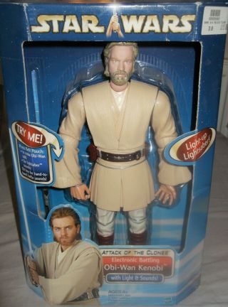 Star Wars Attack Of The Clones Electronic Battling Obi - Wan Kenobi 2002 Boxed