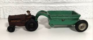 Vintage Cast Iron Arcade Allis Chalmers Tractor W Wagon Dump Trailer