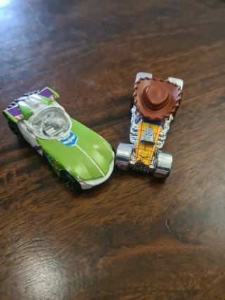 Set Of Two Hot Wheels Disney Pixar Toy Story Cars - Buzz And Woody