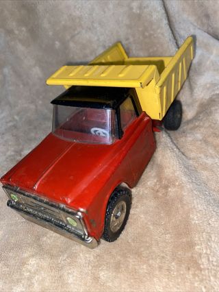 Vintage Pressed Steel Chevy Dump Truck Yellow And Red Japan