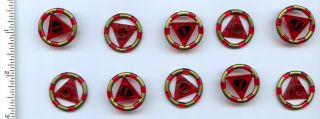 Lego X 10 Trans - Red Ring With Center Triangle With Gold Bands And Shark Pattern