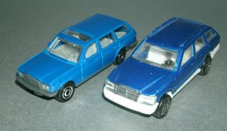 Two 1/64 Scale Mercedes - Benz Estate Wagon Diecast Cars (w123 300te & W124 300td)