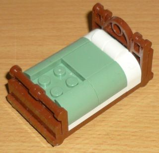 Lego Friends / City - Möbel - 1 Bett In Braun / Weiß / Sandgrün