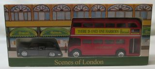 Harrods Knightsbridge Scenes Of London Black Taxi & Double Decker Bus W/ Box