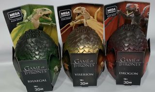 Mega Construx Game Of Thrones Set Of 3 Dragon Eggs Drogon,  Viserion And Rhaegal
