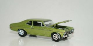 1968 Chevrolet Nova Ss Green Custom Wheels Diecast Model Greenlight 1/64 Scale