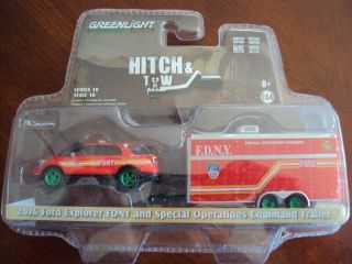 Greenlight Hitch & Tow Fdny 2016 Ford Explorer Special Ops Trailer Green Machine