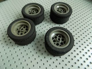 4 Lego Dark Gray Wheel With Black Tire 49.  6 X 28 Vr (6595 / 6594)