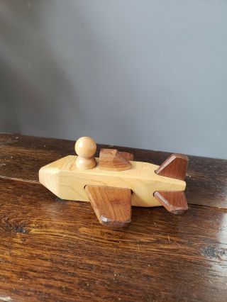 Small Handmade Wooden Toy Airplane Jet Wood Classic With Figure Two Tone