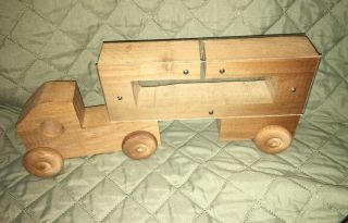 Large Wooden Toy See Thru 2 Pc Semi Truck Piggy Bank.  Kids See Money They Save