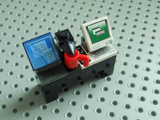 Lego Minifigure Accessory Desk W Computers Key Boards Coffer Maker Clock