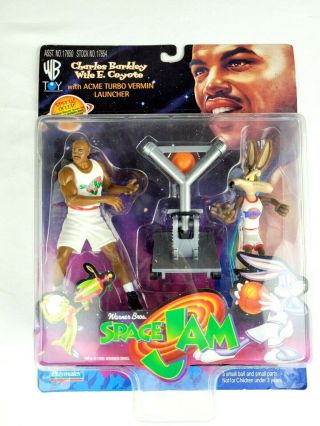 Vintage Wb Space Jam 1996 Charles Barkley Wile E.  Coyote Action Figure Toys Nos
