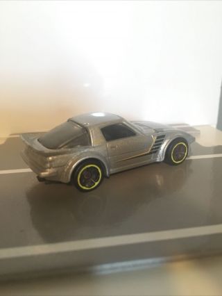 2011 Hot Wheels Silver Mazda Rx - 7,  Made In Malaysia Lime Neon Yellow Accent