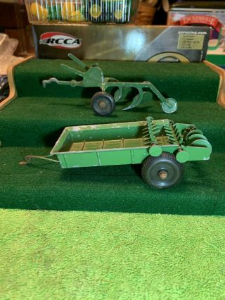 Vintage Tru - Toy Die Cast Green Tractor Implements Manure Spreader,  Plow,  Tru Toy