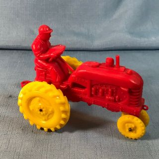 Vintage 1960s Ohio Art Hard Plastic Red Toy Tractor And Rider