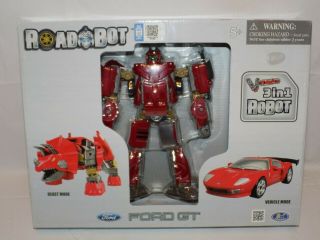 Road Bot 3 In 1 Robot 1:32 Scale Ford Gt With Lights Red Transforming Robot
