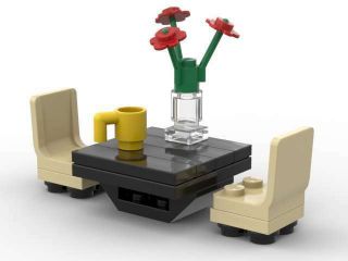 Lego 2 Chair Kitchen Dining Room Table Furniture Nook Roses Vase Coffee Cup Food
