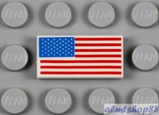Lego - U.  S.  American Flag Tile - Old Glory Printed On 1x2 White Tile Usa Us Town