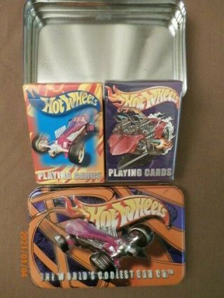 Hot Wheels T - Bucket Lunch Box & H W 2 Deck of Playing Cards in Collectible Tin 2
