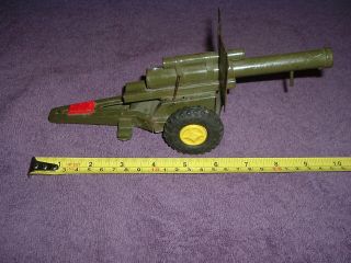 Vintage Cragston Japan Tin Toy Army Shooting 10 " Cannon W/ Rubber Wheels