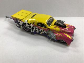 Yellow Nitro Fish Coupe Muscle Machine Pro Mod 41 Chevy Coupe Pewter Motor