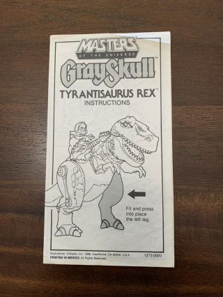 Vintage Motu He - Man Vehicle Instructions,  Tyrantisaurus Rex,  Dinosaur,  Rare