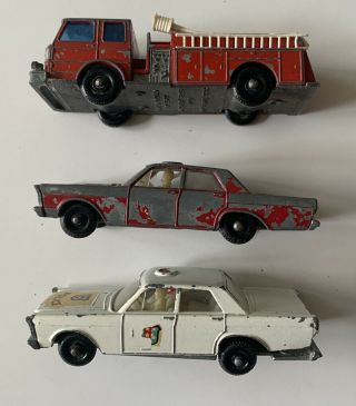 Vintage Lesney Emergency Vehicle Ford Galaxie Police Car Fire Chief Pumper Truck