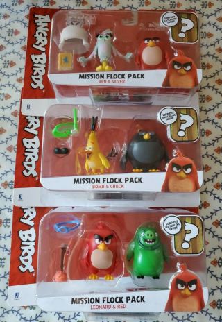 Angry Birds - Mission Flock Pack (x3) Red,  Silver,  Bomb,  Chuck,  Leonard