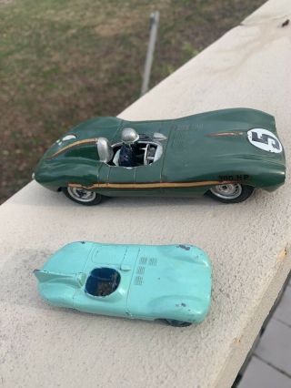 Vintage Dinky Toy 238 Jaguar D Type Race Car & Other Green Plastic Jaguar