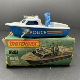 1976 Vintage Matchbox 52 Police Launch Boat White W/original Box